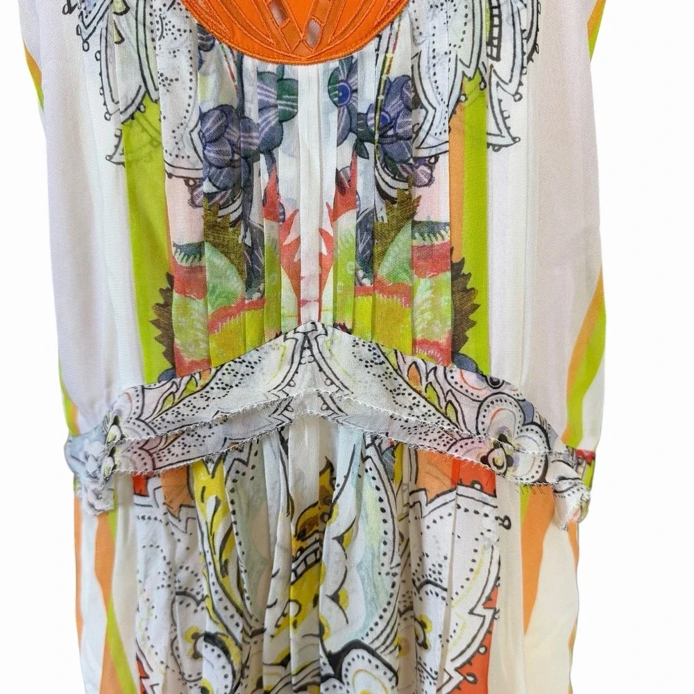 Roberto Cavalli Silk Halter Dress US 6/ 42 Mixed Print Crochet Bib Euro-Summer